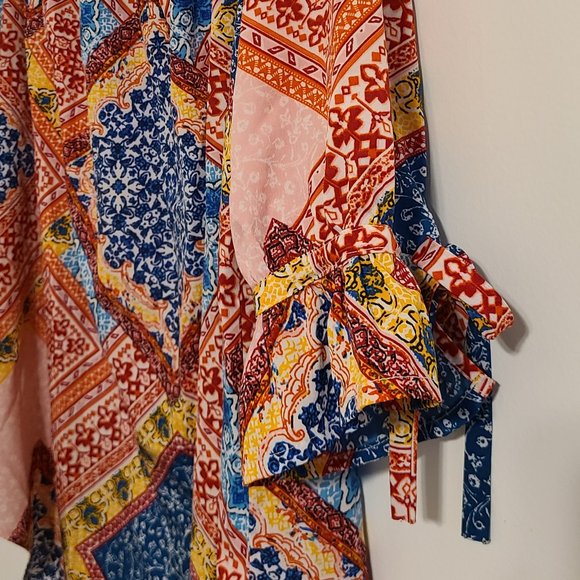 Mileage Boho Top Womens Sz 1X Colorful Patchwork Geometric Preppy Office Casual - Picture 5 of 7